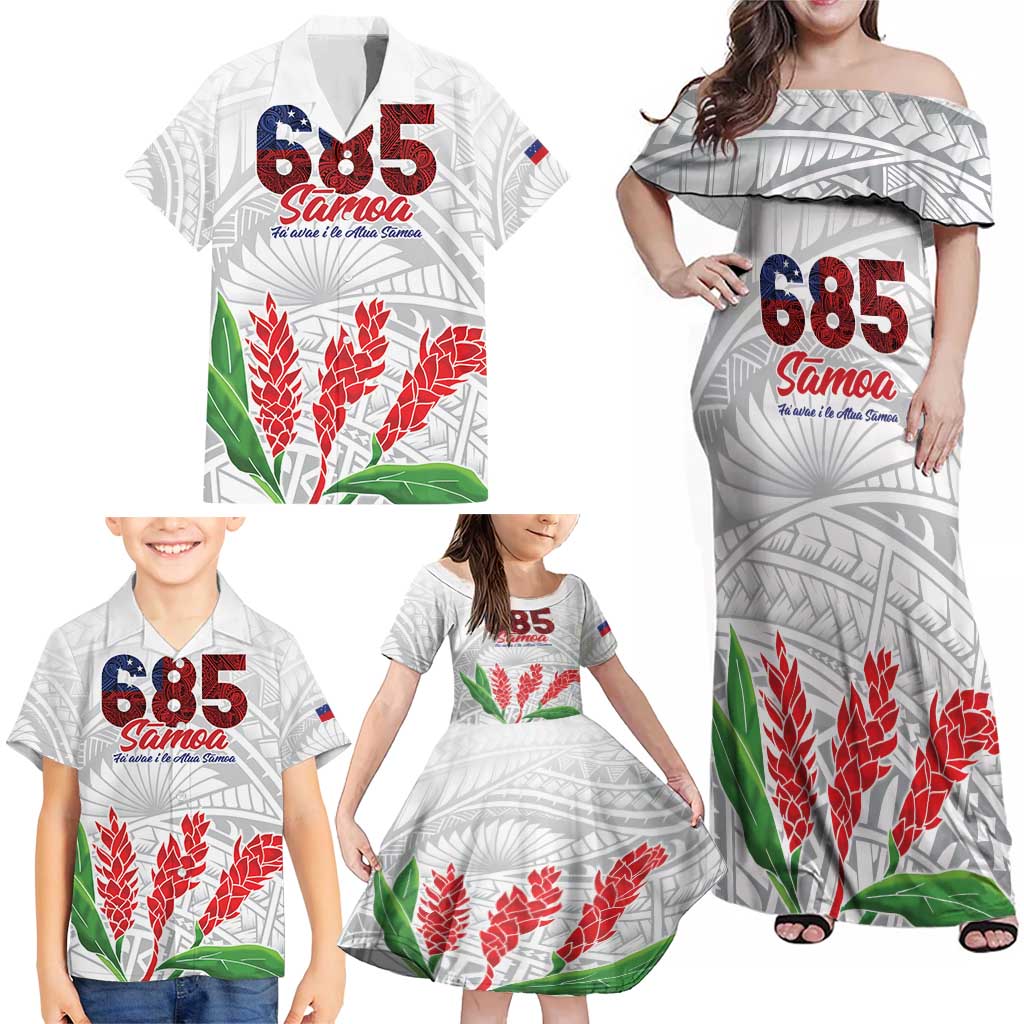Personalised Samoa 685 Family Matching Off Shoulder Maxi Dress and Hawaiian Shirt Teuila Flower With White Samoan Tattoo LT9 - Polynesian Pride