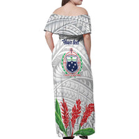 Personalised Samoa 685 Family Matching Off Shoulder Maxi Dress and Hawaiian Shirt Teuila Flower With White Samoan Tattoo LT9 - Polynesian Pride