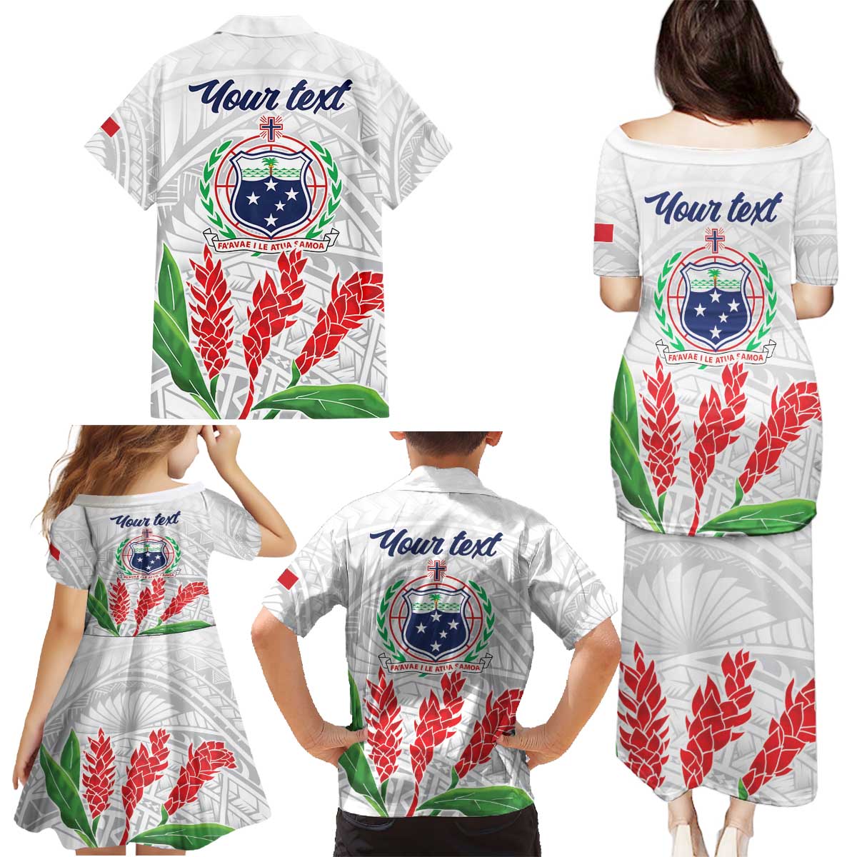 Personalised Samoa 685 Family Matching Puletasi and Hawaiian Shirt Teuila Flower With White Samoan Tattoo LT9 - Polynesian Pride