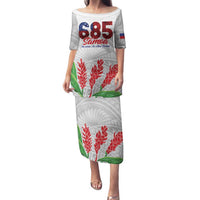 Personalised Samoa 685 Family Matching Puletasi and Hawaiian Shirt Teuila Flower With White Samoan Tattoo LT9 Mom's Dress White - Polynesian Pride