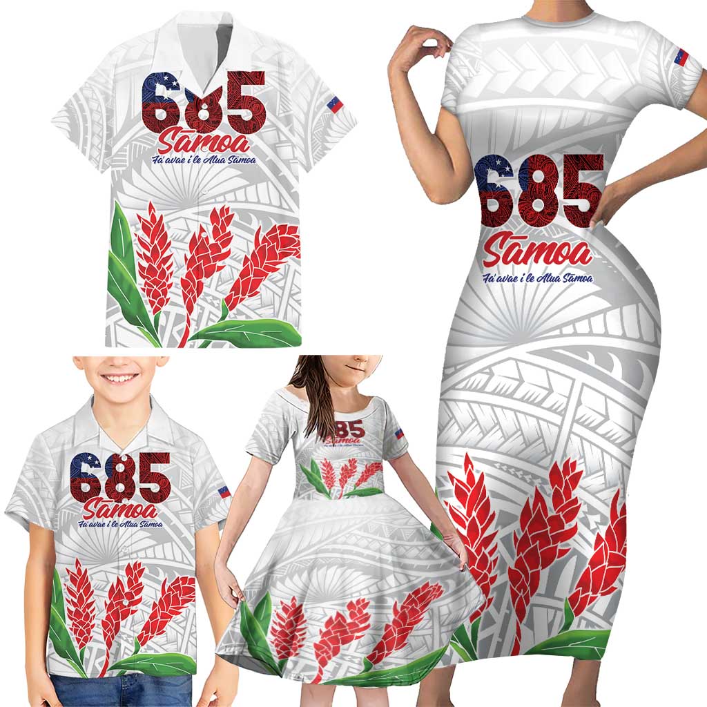 Personalised Samoa 685 Family Matching Short Sleeve Bodycon Dress and Hawaiian Shirt Teuila Flower With White Samoan Tattoo LT9 - Polynesian Pride