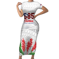 Personalised Samoa 685 Family Matching Short Sleeve Bodycon Dress and Hawaiian Shirt Teuila Flower With White Samoan Tattoo LT9 Mom's Dress White - Polynesian Pride
