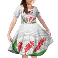 Personalised Samoa 685 Family Matching Summer Maxi Dress and Hawaiian Shirt Teuila Flower With White Samoan Tattoo LT9 Daughter's Dress White - Polynesian Pride