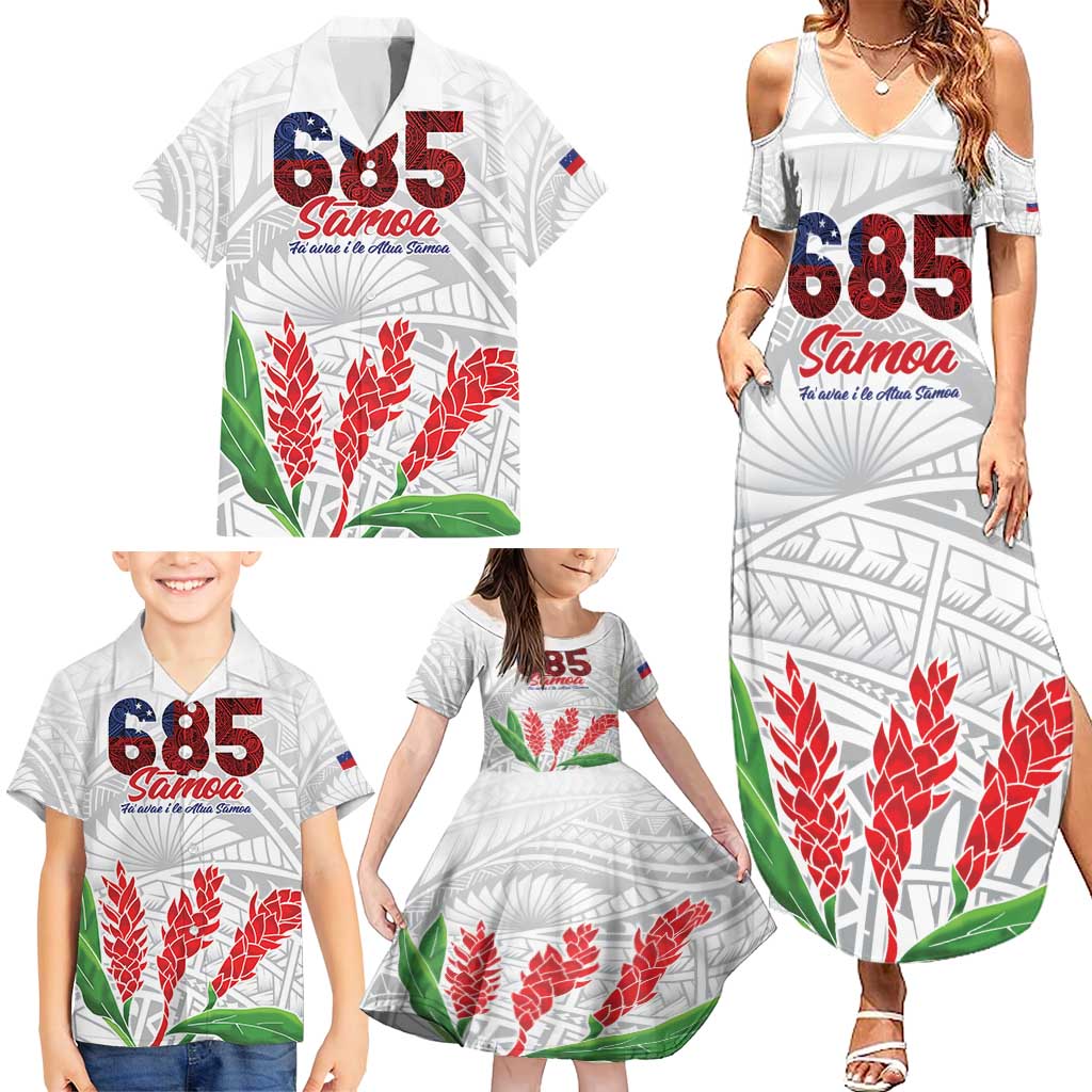 Personalised Samoa 685 Family Matching Summer Maxi Dress and Hawaiian Shirt Teuila Flower With White Samoan Tattoo LT9 - Polynesian Pride