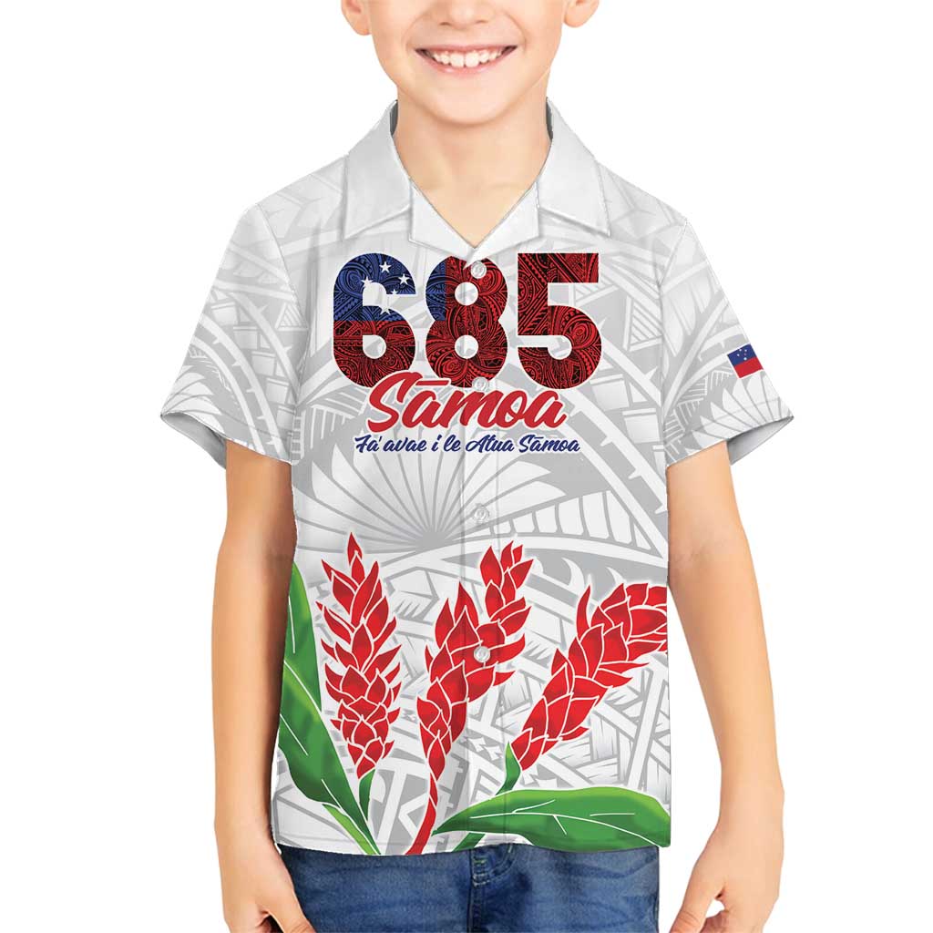 Personalised Samoa 685 Family Matching Summer Maxi Dress and Hawaiian Shirt Teuila Flower With White Samoan Tattoo LT9 Son's Shirt White - Polynesian Pride