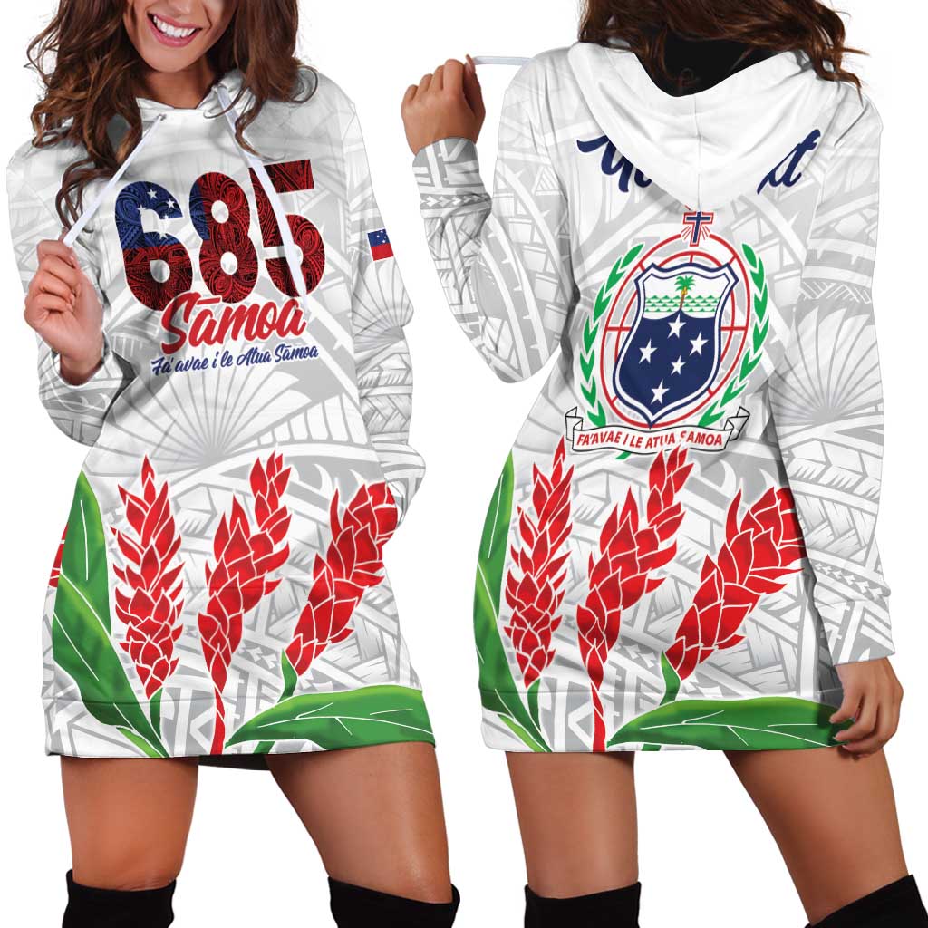 Personalised Samoa 685 Hoodie Dress Teuila Flower With White Samoan Tattoo LT9 - Polynesian Pride