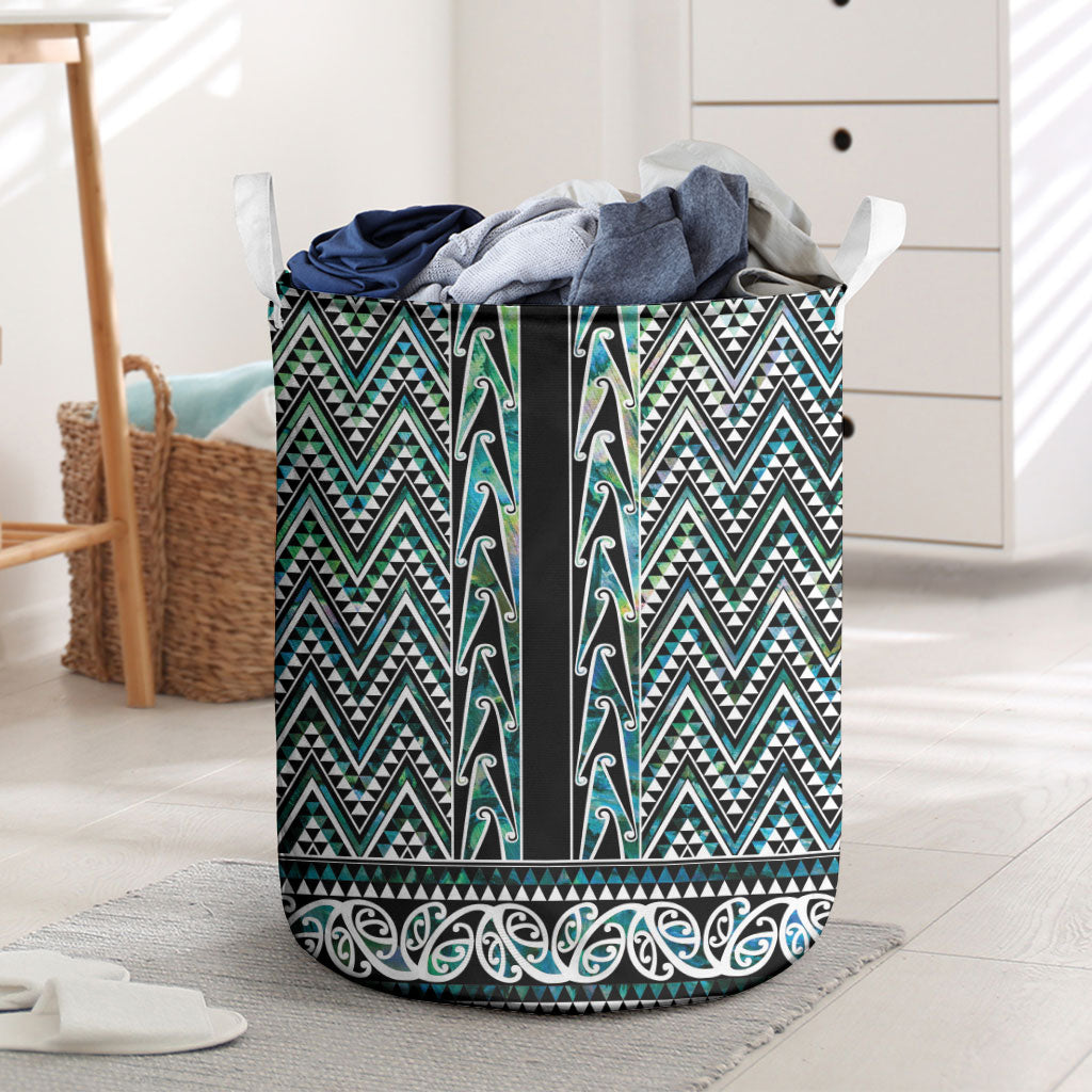 New Zealand Maori Niho Taniwha Laundry Basket Papua Shell - Mangopare Puhoro Pattern