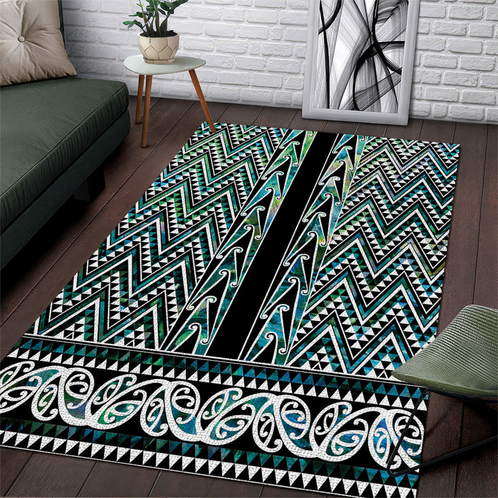 New Zealand Maori Niho Taniwha Area Rug Papua Shell - Mangopare Puhoro Pattern LT9 Green - Polynesian Pride