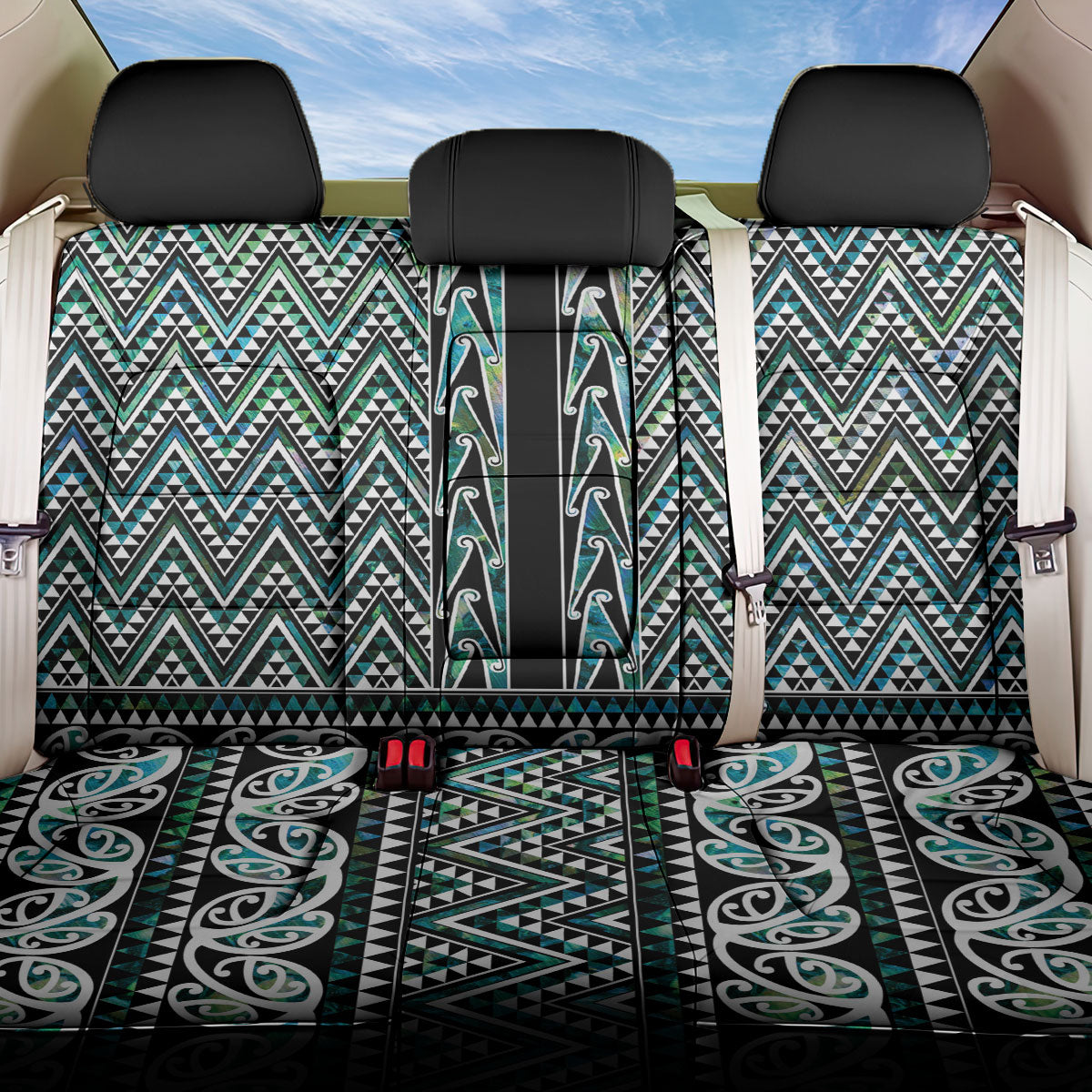 New Zealand Maori Niho Taniwha Back Car Seat Cover Papua Shell - Mangopare Puhoro Pattern LT9 One Size Green - Polynesian Pride