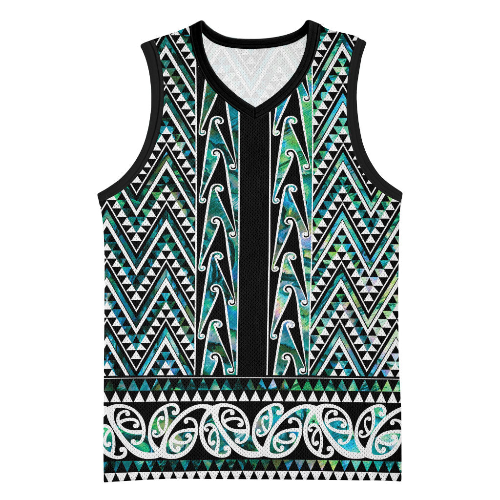 New Zealand Maori Niho Taniwha Basketball Jersey Papua Shell - Mangopare Puhoro Pattern LT9 Unisex Green - Polynesian Pride