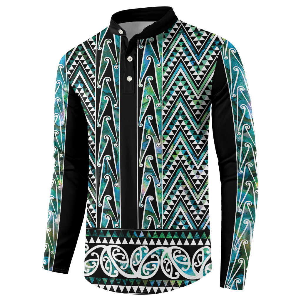 New Zealand Maori Niho Taniwha Button Sweatshirt Papua Shell - Mangopare Puhoro Pattern