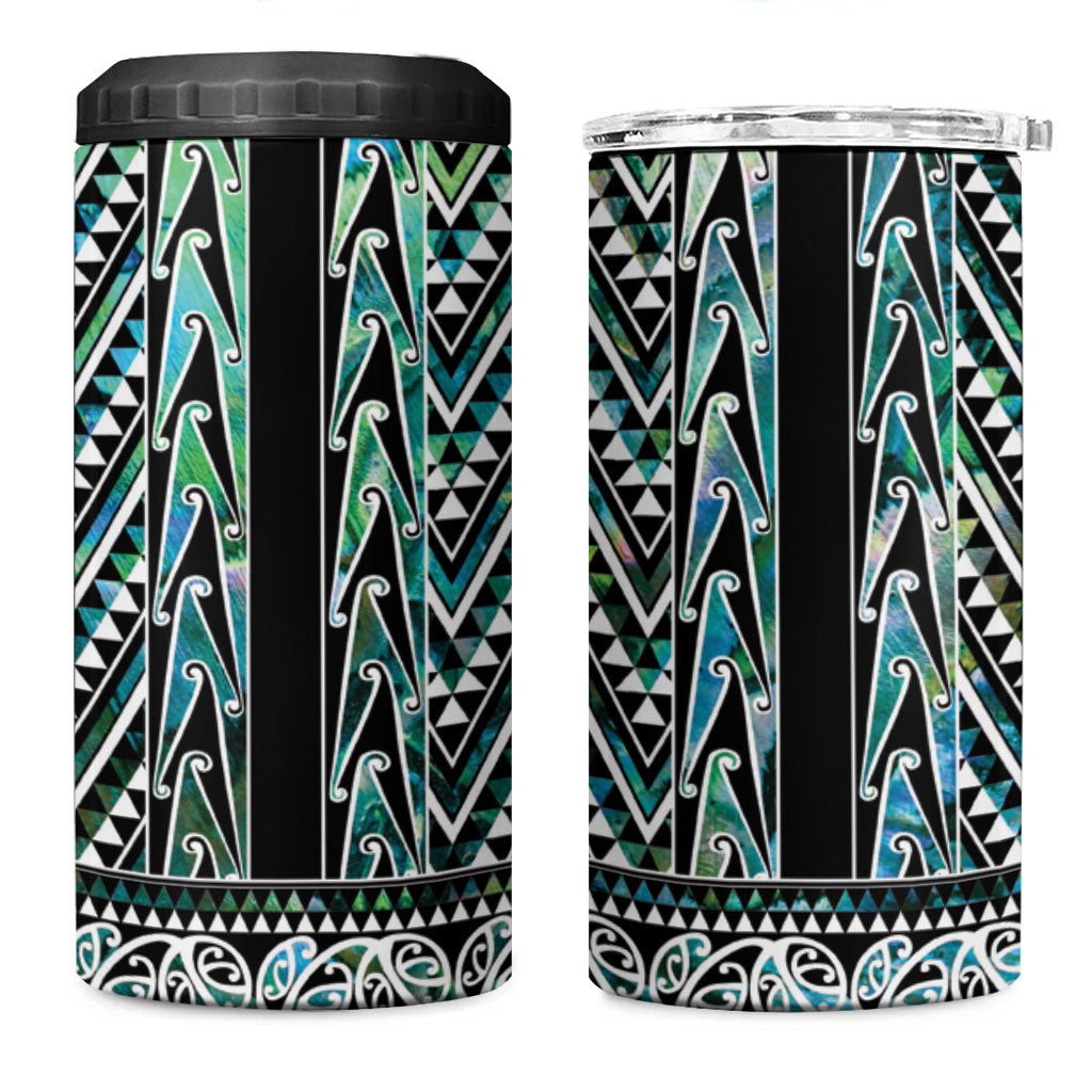 New Zealand Maori Niho Taniwha 4 in 1 Can Cooler Tumbler Papua Shell - Mangopare Puhoro Pattern LT9 One Size: 16 oz Green - Polynesian Pride