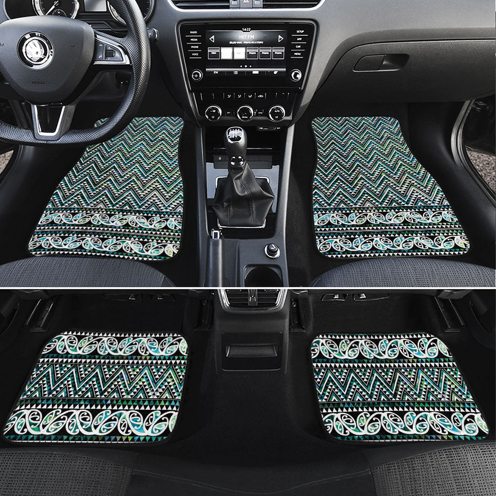 New Zealand Maori Niho Taniwha Car Mats Papua Shell - Mangopare Puhoro Pattern LT9 Set 4pcs Green - Polynesian Pride