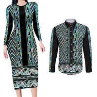 New Zealand Maori Niho Taniwha Couples Matching Long Sleeve Bodycon Dress and Long Sleeve Button Shirt Papua Shell - Mangopare Puhoro Pattern