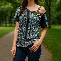 New Zealand Maori Niho Taniwha Cross Shoulder Shirt Papua Shell - Mangopare Puhoro Pattern