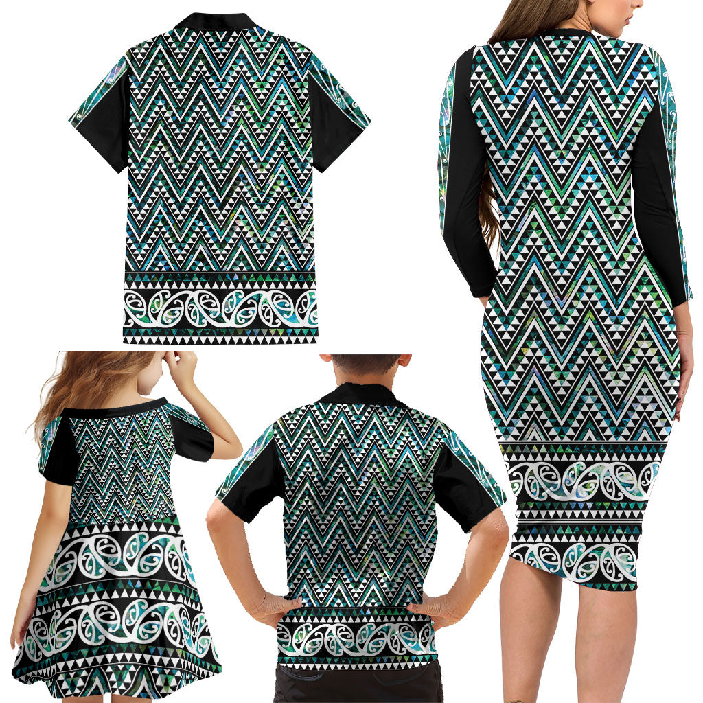 New Zealand Maori Niho Taniwha Family Matching Long Sleeve Bodycon Dress and Hawaiian Shirt Papua Shell - Mangopare Puhoro Pattern LT9 - Polynesian Pride