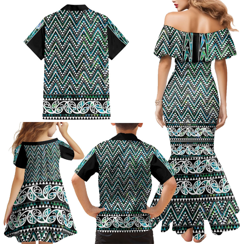 New Zealand Maori Niho Taniwha Family Matching Mermaid Dress and Hawaiian Shirt Papua Shell - Mangopare Puhoro Pattern