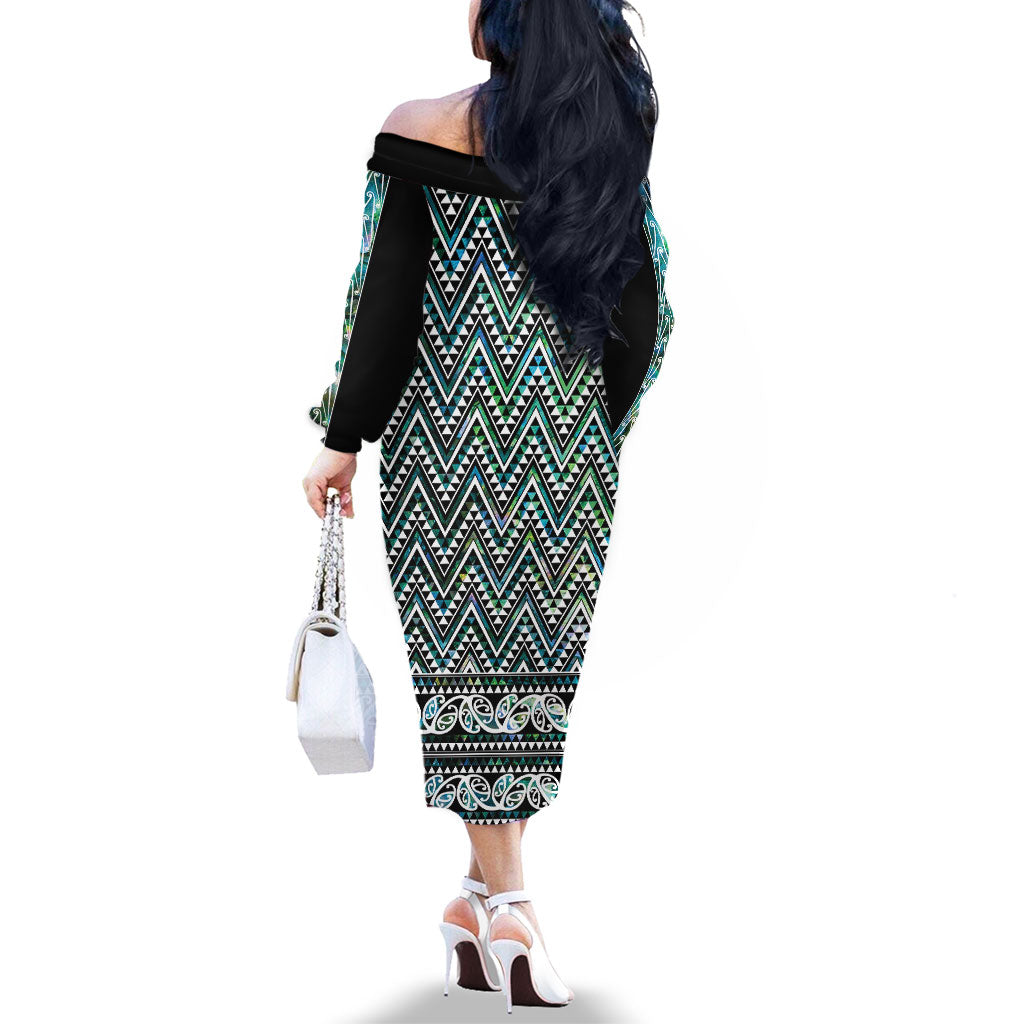 New Zealand Maori Niho Taniwha Family Matching Off The Shoulder Long Sleeve Dress and Hawaiian Shirt Papua Shell - Mangopare Puhoro Pattern LT9 - Polynesian Pride