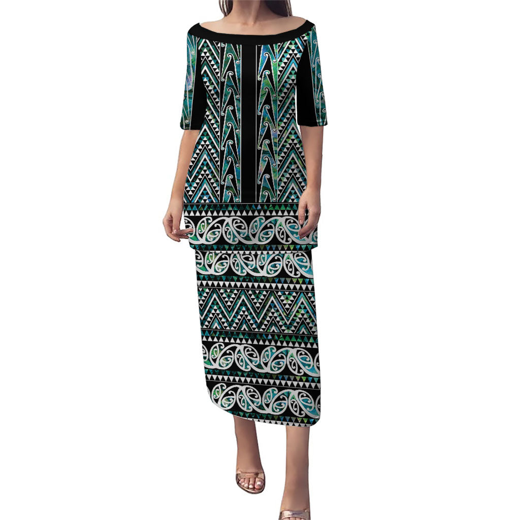 New Zealand Maori Niho Taniwha Family Matching Puletasi and Hawaiian Shirt Papua Shell - Mangopare Puhoro Pattern