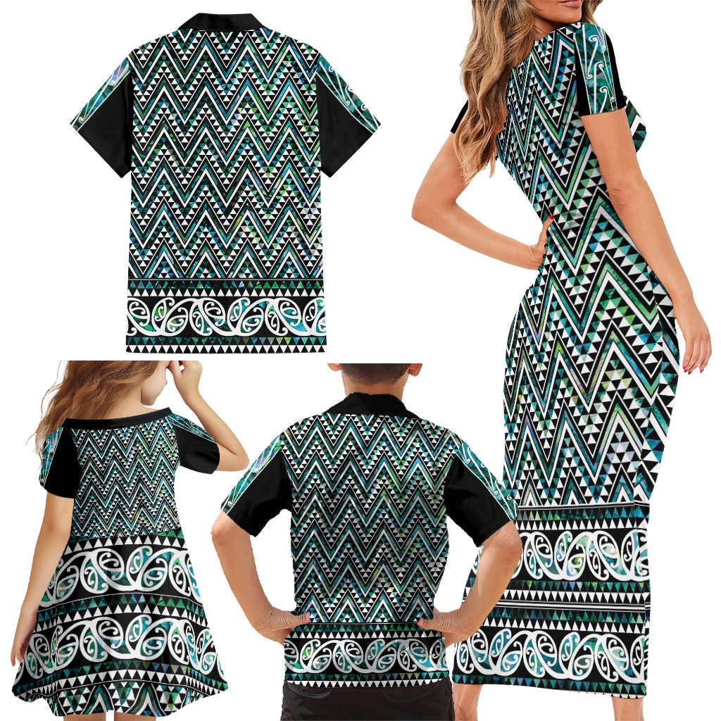 New Zealand Maori Niho Taniwha Family Matching Short Sleeve Bodycon Dress and Hawaiian Shirt Papua Shell - Mangopare Puhoro Pattern LT9 - Polynesian Pride