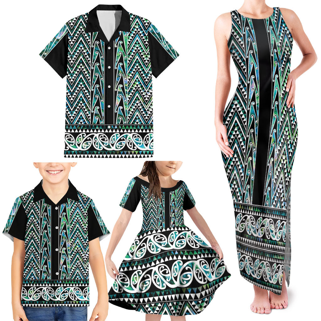 New Zealand Maori Niho Taniwha Family Matching Tank Maxi Dress and Hawaiian Shirt Papua Shell - Mangopare Puhoro Pattern