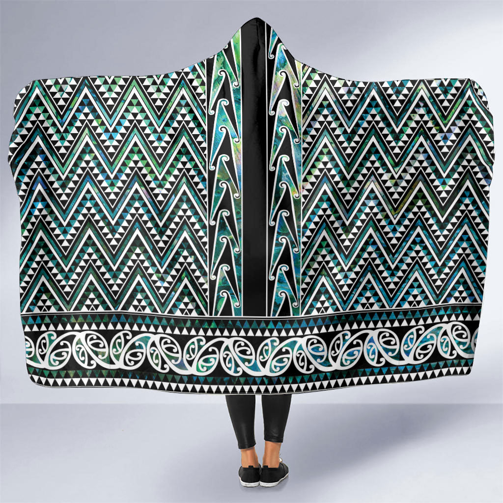 New Zealand Maori Niho Taniwha Hooded Blanket Papua Shell - Mangopare Puhoro Pattern LT9 One Size Green - Polynesian Pride