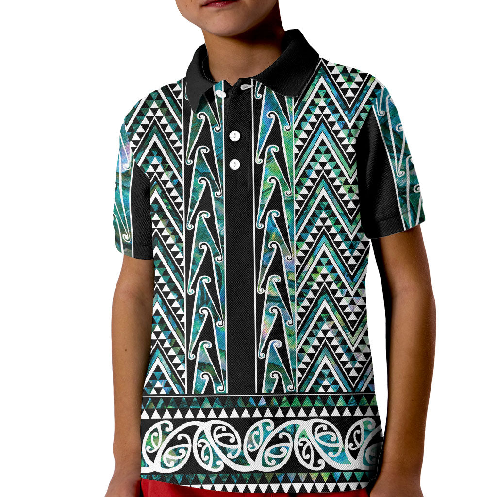 New Zealand Maori Niho Taniwha Kid Polo Shirt Papua Shell - Mangopare Puhoro Pattern LT9 Kid Green - Polynesian Pride
