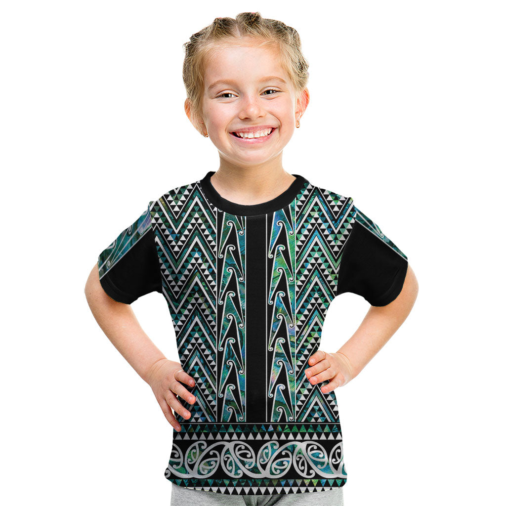 New Zealand Maori Niho Taniwha Kid T Shirt Papua Shell - Mangopare Puhoro Pattern LT9 Green - Polynesian Pride