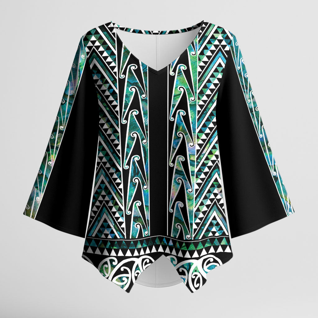 New Zealand Maori Niho Taniwha Kimono Sleeve Blouse Papua Shell - Mangopare Puhoro Pattern LT9 Female Green - Polynesian Pride