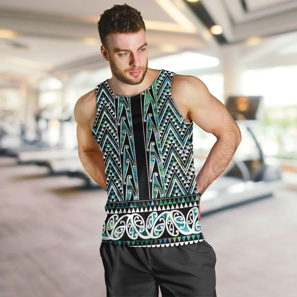 New Zealand Maori Niho Taniwha Men Tank Top Papua Shell - Mangopare Puhoro Pattern LT9 Green - Polynesian Pride