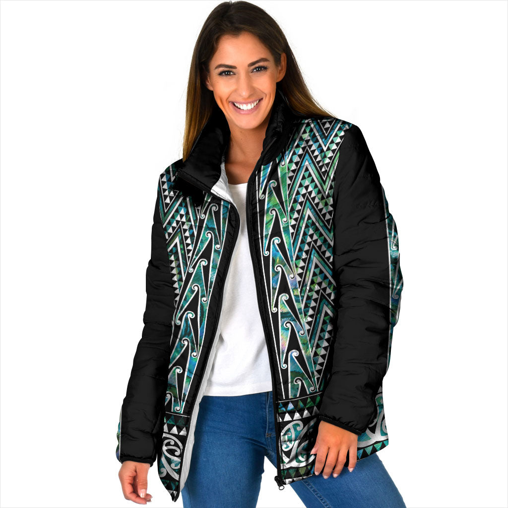 New Zealand Maori Niho Taniwha Padded Jacket Papua Shell - Mangopare Puhoro Pattern