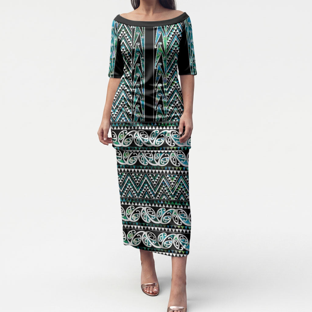 New Zealand Maori Niho Taniwha Puletasi Papua Shell - Mangopare Puhoro Pattern LT9 Long Dress Green - Polynesian Pride