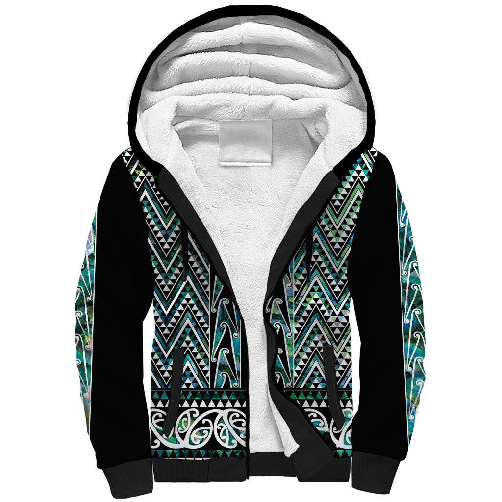 New Zealand Maori Niho Taniwha Sherpa Hoodie Papua Shell - Mangopare Puhoro Pattern LT9 Unisex Green - Polynesian Pride