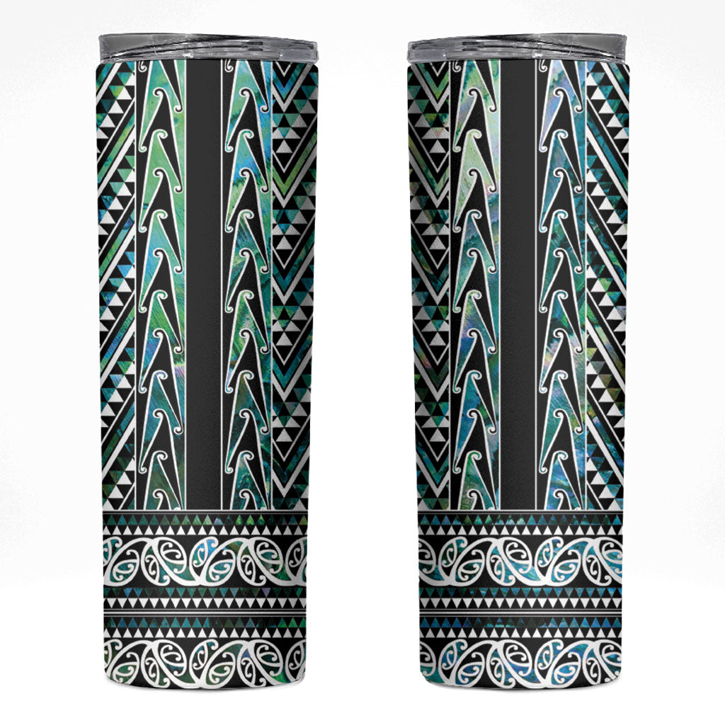 New Zealand Maori Niho Taniwha Skinny Tumbler Papua Shell - Mangopare Puhoro Pattern LT9 Green - Polynesian Pride