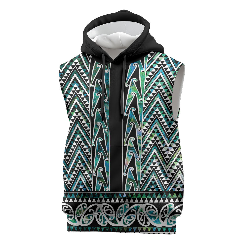 New Zealand Maori Niho Taniwha Sleeveless Hoodie Papua Shell - Mangopare Puhoro Pattern LT9 Green - Polynesian Pride