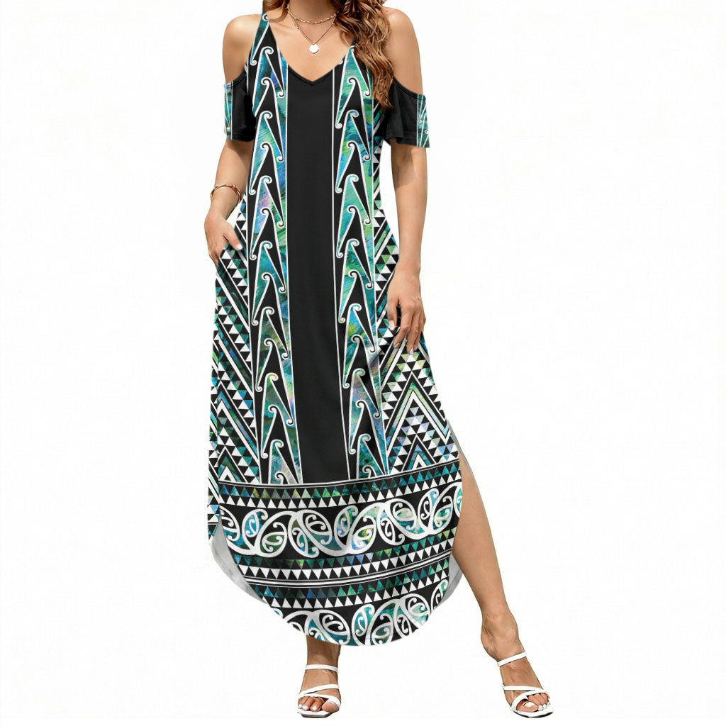 New Zealand Maori Niho Taniwha Summer Maxi Dress Papua Shell - Mangopare Puhoro Pattern LT9 Women Green - Polynesian Pride