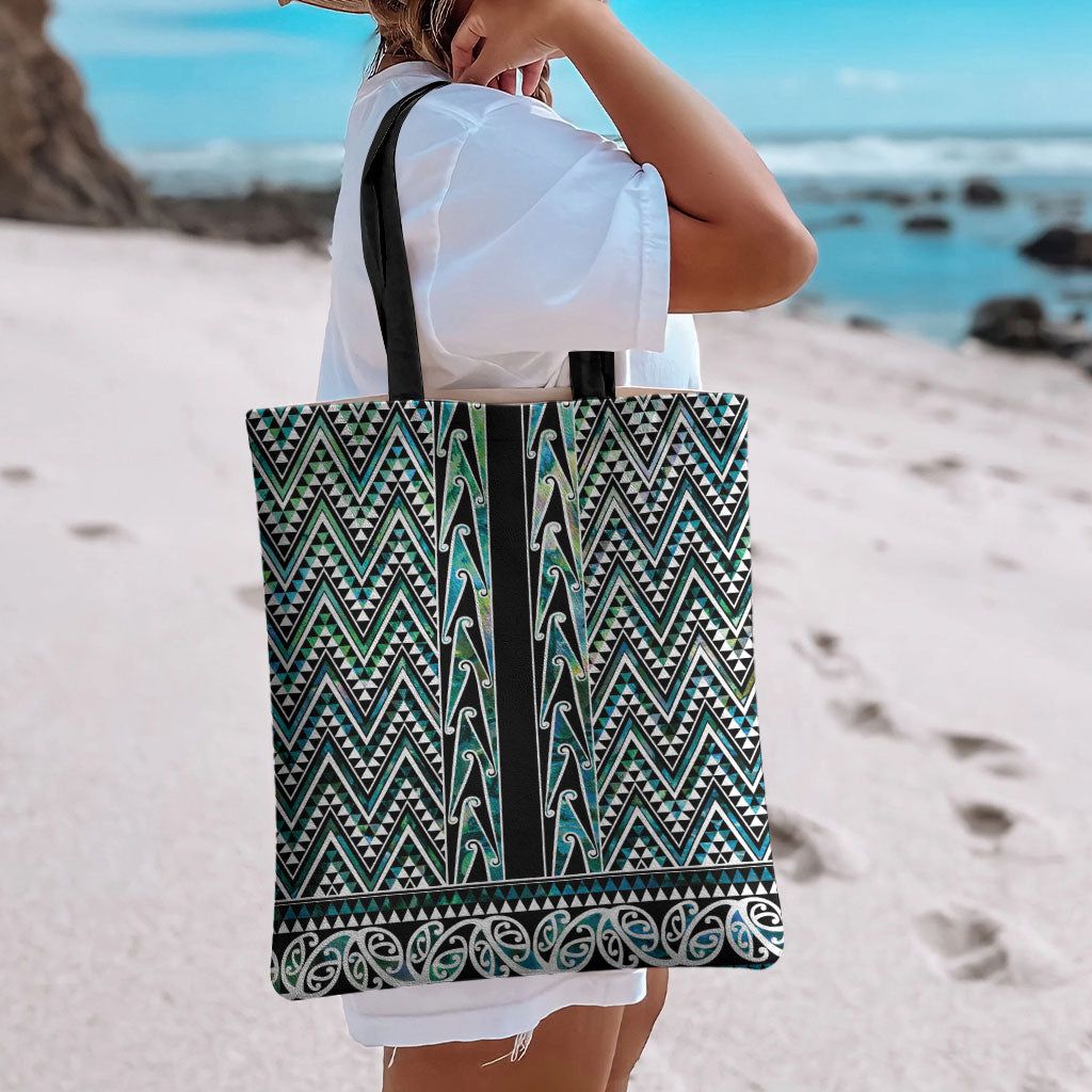New Zealand Maori Niho Taniwha Tote Bag Papua Shell - Mangopare Puhoro Pattern