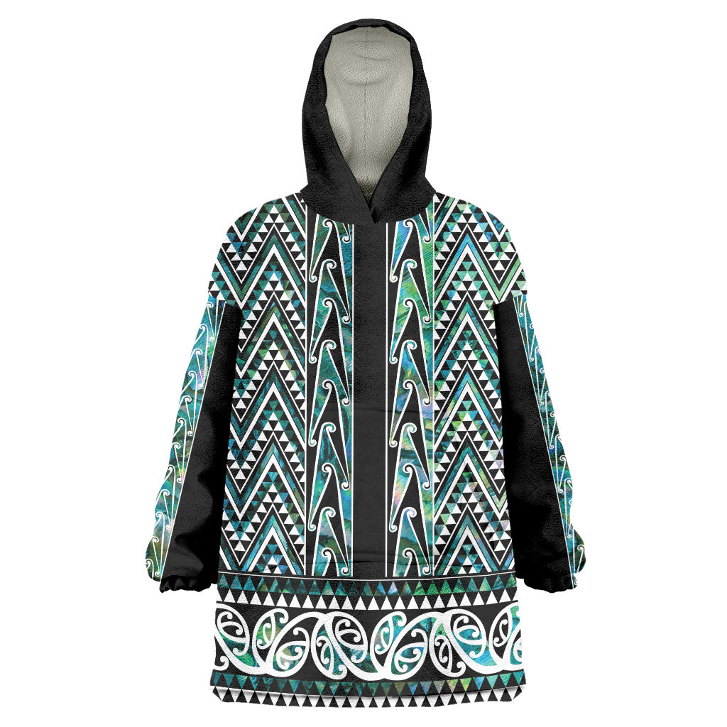 New Zealand Maori Niho Taniwha Wearable Blanket Hoodie Papua Shell - Mangopare Puhoro Pattern LT9 One Size Green - Polynesian Pride