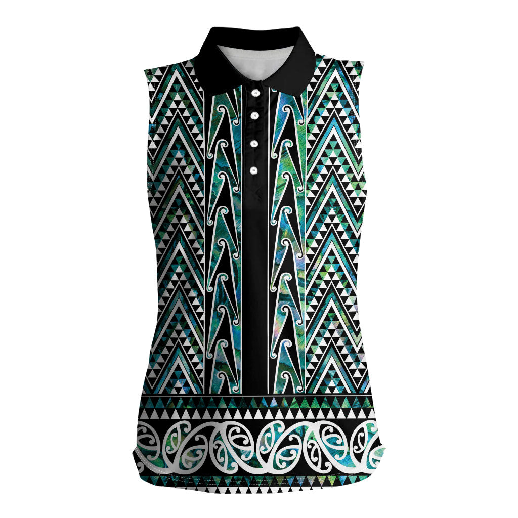 New Zealand Maori Niho Taniwha Women Sleeveless Polo Shirt Papua Shell - Mangopare Puhoro Pattern LT9 Female Green - Polynesian Pride