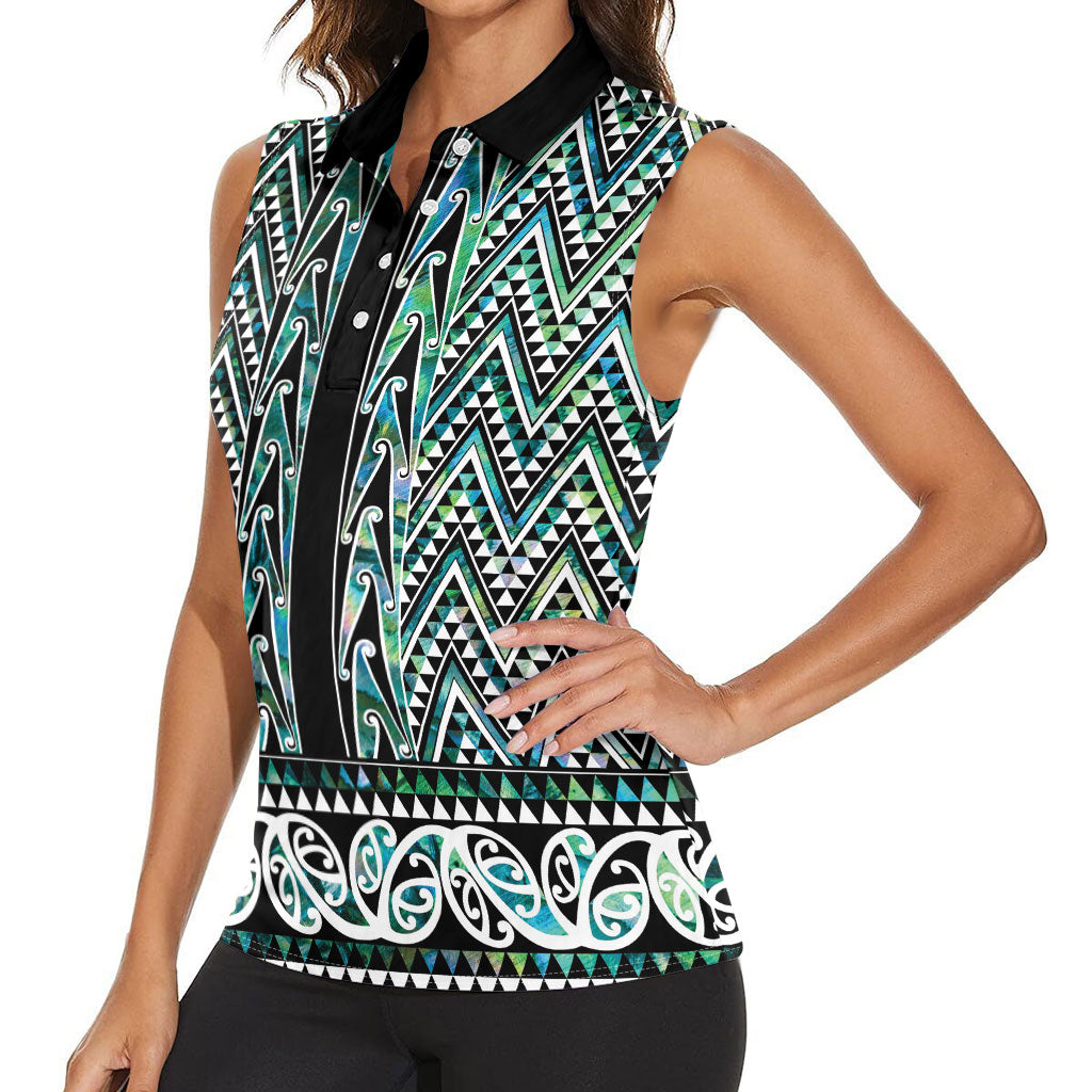 New Zealand Maori Niho Taniwha Women Sleeveless Polo Shirt Papua Shell - Mangopare Puhoro Pattern