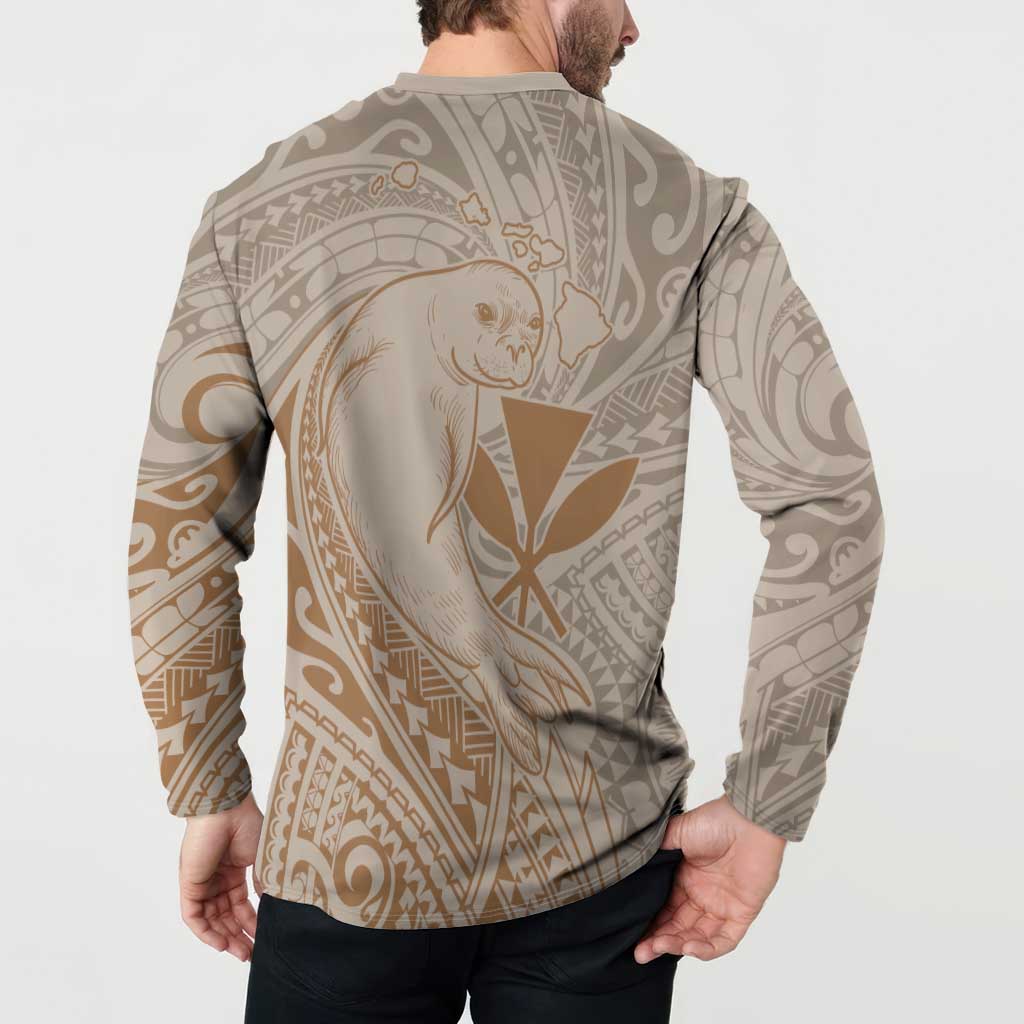 Hawaii Monk Seal and Map Button Sweatshirt Polynesian Kanaka Maoli Beige Vibe