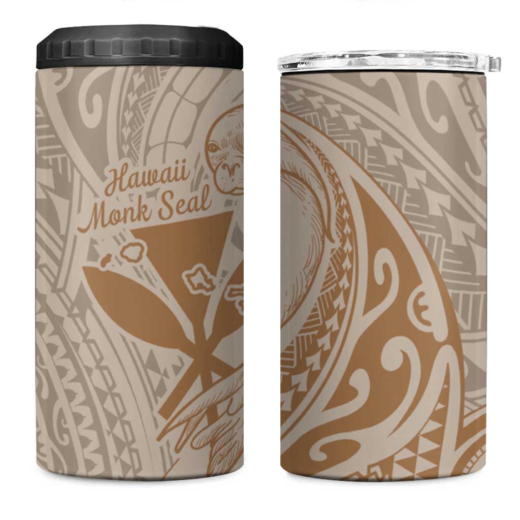 Hawaii Monk Seal and Map 4 in 1 Can Cooler Tumbler Polynesian Kanaka Maoli Beige Vibe LT9 One Size: 16 oz Beige - Polynesian Pride
