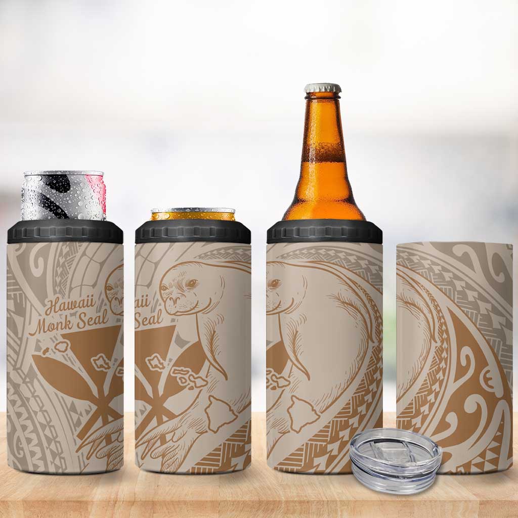 Hawaii Monk Seal and Map 4 in 1 Can Cooler Tumbler Polynesian Kanaka Maoli Beige Vibe LT9 - Polynesian Pride