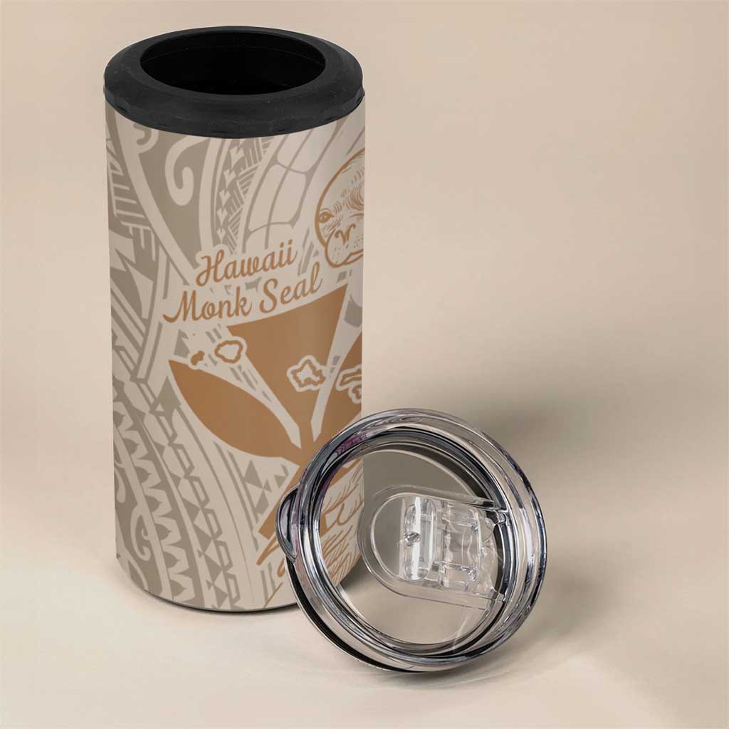 Hawaii Monk Seal and Map 4 in 1 Can Cooler Tumbler Polynesian Kanaka Maoli Beige Vibe LT9 - Polynesian Pride