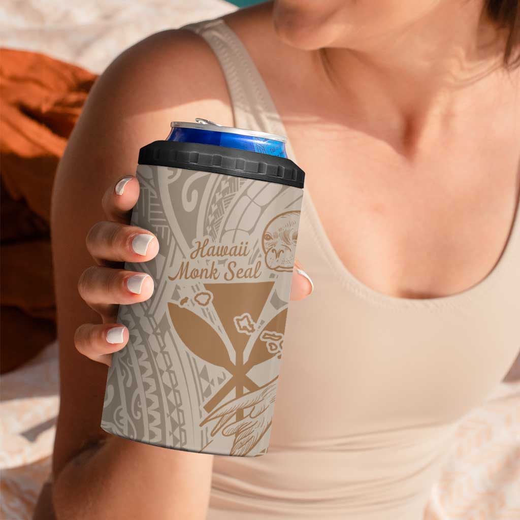 Hawaii Monk Seal and Map 4 in 1 Can Cooler Tumbler Polynesian Kanaka Maoli Beige Vibe LT9 - Polynesian Pride