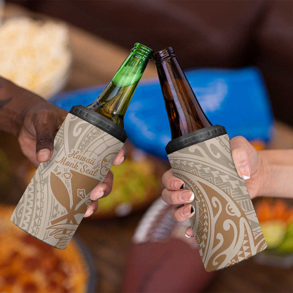 Hawaii Monk Seal and Map 4 in 1 Can Cooler Tumbler Polynesian Kanaka Maoli Beige Vibe LT9 - Polynesian Pride
