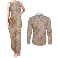 Hawaii Monk Seal and Map Couples Matching Tank Maxi Dress and Long Sleeve Button Shirt Polynesian Kanaka Maoli Beige Vibe LT9 Beige - Polynesian Pride