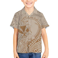 Hawaii Monk Seal and Map Family Matching Long Sleeve Bodycon Dress and Hawaiian Shirt Polynesian Kanaka Maoli Beige Vibe LT9 Son's Shirt Beige - Polynesian Pride