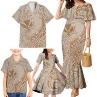 Hawaii Monk Seal and Map Family Matching Mermaid Dress and Hawaiian Shirt Polynesian Kanaka Maoli Beige Vibe LT9 - Polynesian Pride