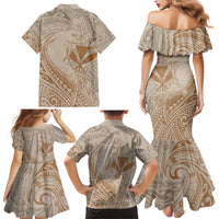 Hawaii Monk Seal and Map Family Matching Mermaid Dress and Hawaiian Shirt Polynesian Kanaka Maoli Beige Vibe LT9 - Polynesian Pride